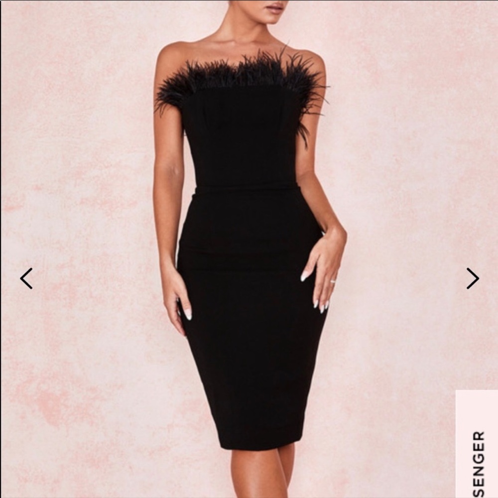 House of CB Bianca Black Feather Strapless Dress